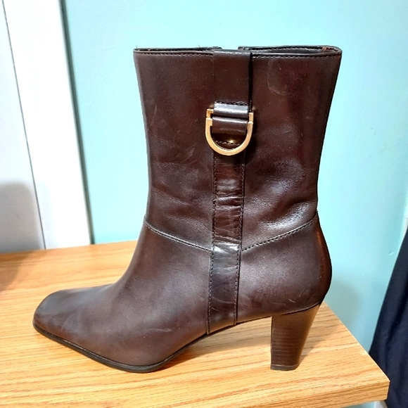 ETIENNE AIGNER Brown Buckle Heeled Boots - size 8 - Picture 1 of 9